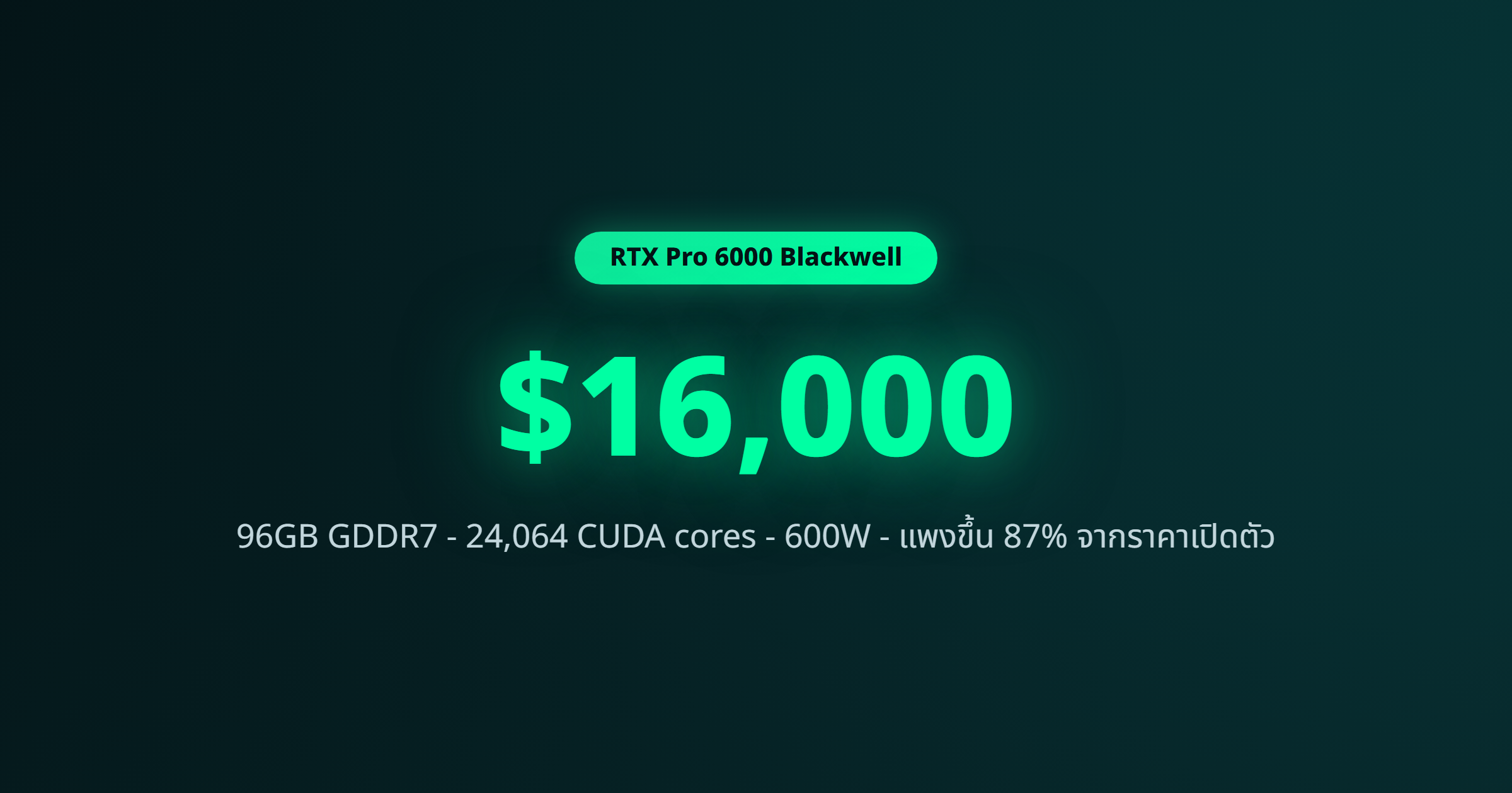 ภาพ: สถิติเด่น RTX Pro 6000 — $16,000 96GB GDDR7 24,064 CUDA cores